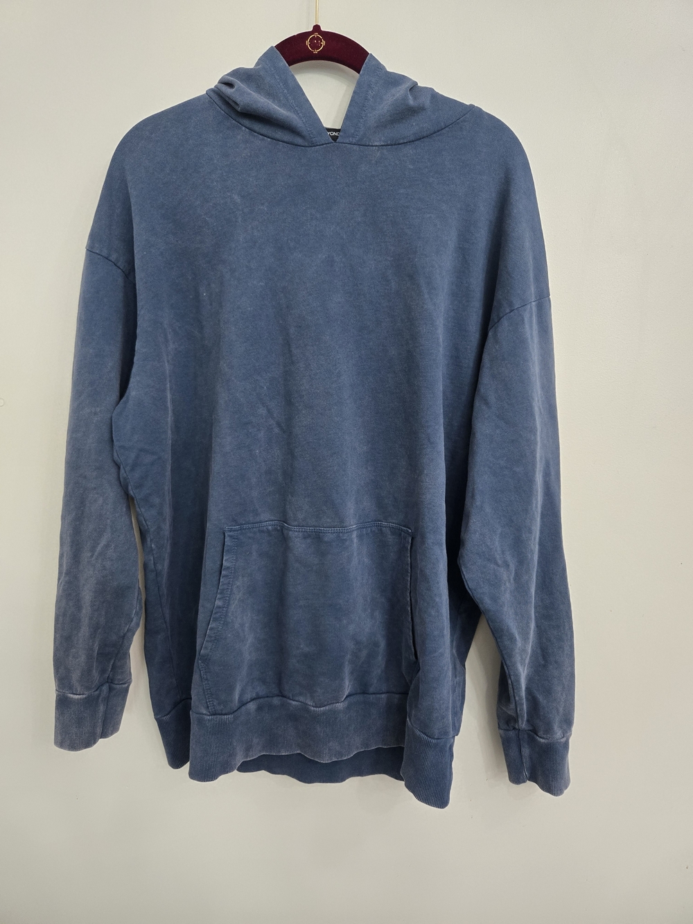 Beyond Yoga Washed Blue Hooded Pullover Sweatshirt Hoodie with Pockets SMALL